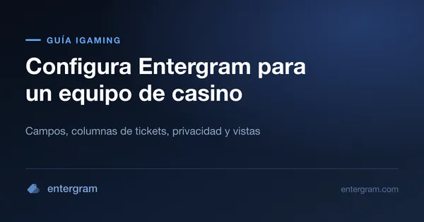 Lista de configuración de un equipo de casino o iGaming en Entergram, de las cuentas al SLA y la analítica