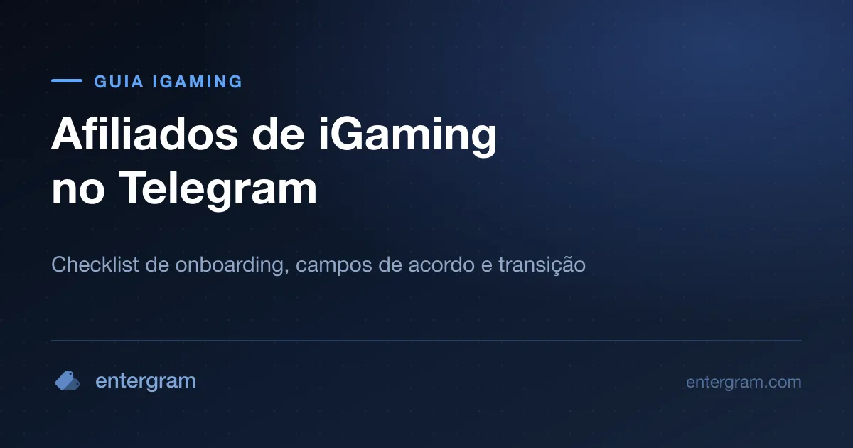 Checklist de onboarding e campos de deal do gerente de afiliados de iGaming no Telegram