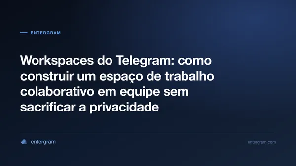Interface dos Workspaces do Telegram mostrando recursos colaborativos de equipe com controles de privacidade