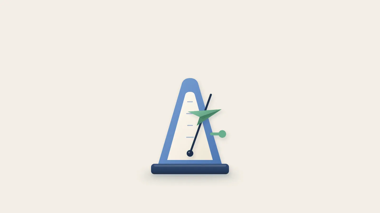 Clay metronome with a small paper plane as its pendulum weight