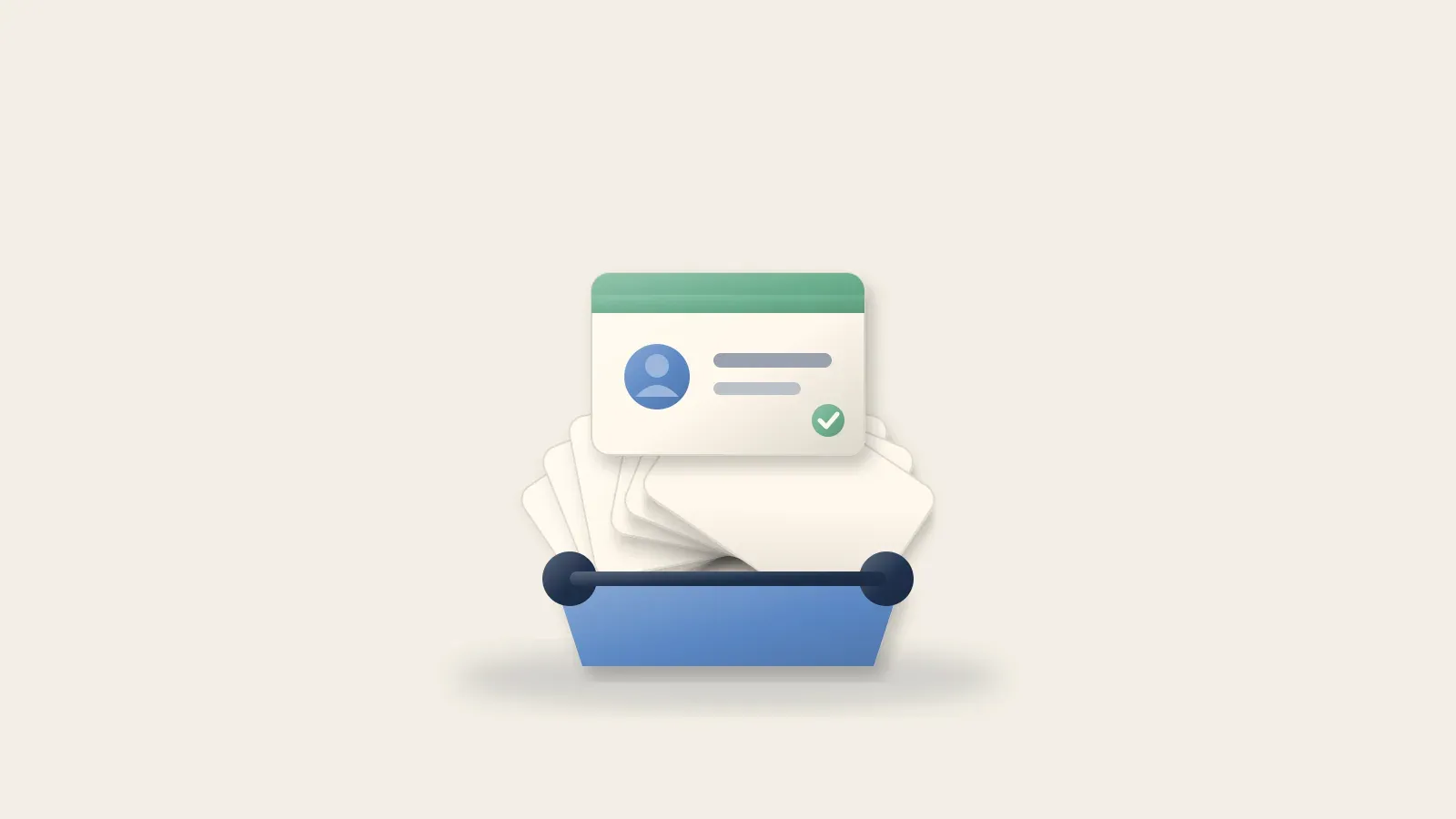 Card file with one contact card lifted out and checked