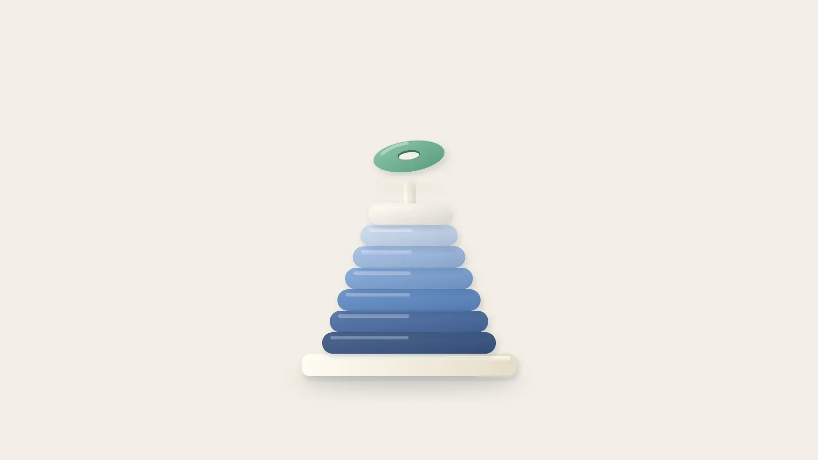 Clay stacking ring tower with its smallest top ring hovering above, not yet placed