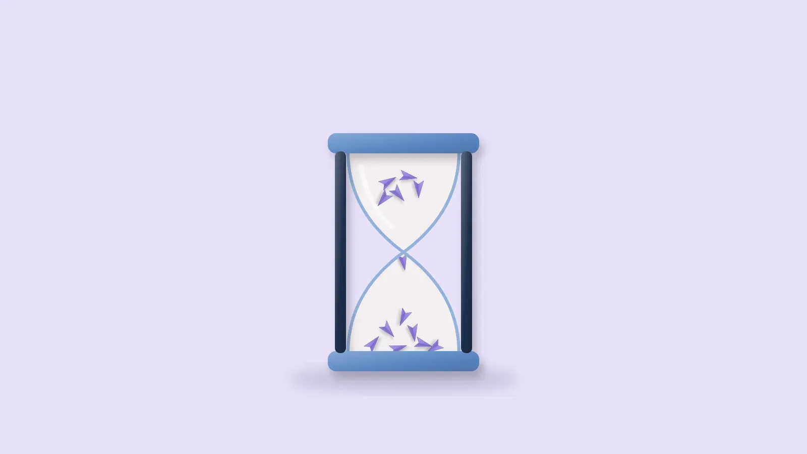 Hourglass filled with tiny paper planes instead of sand