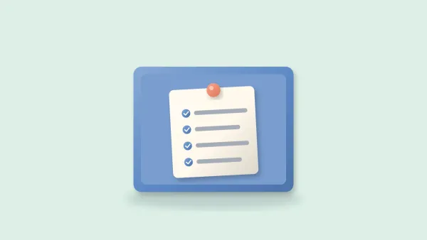Checklist card pinned to a board with a pushpin