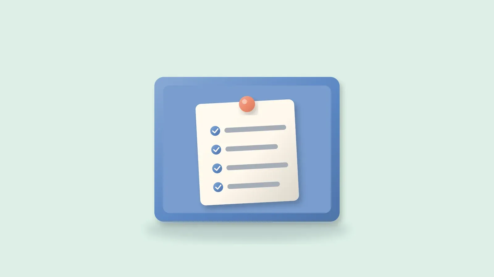 Checklist card pinned to a board with a pushpin