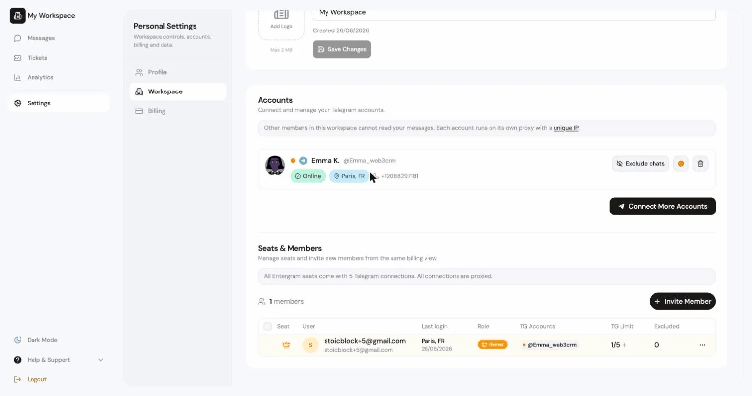 The Connect Account button on the Accounts settings page