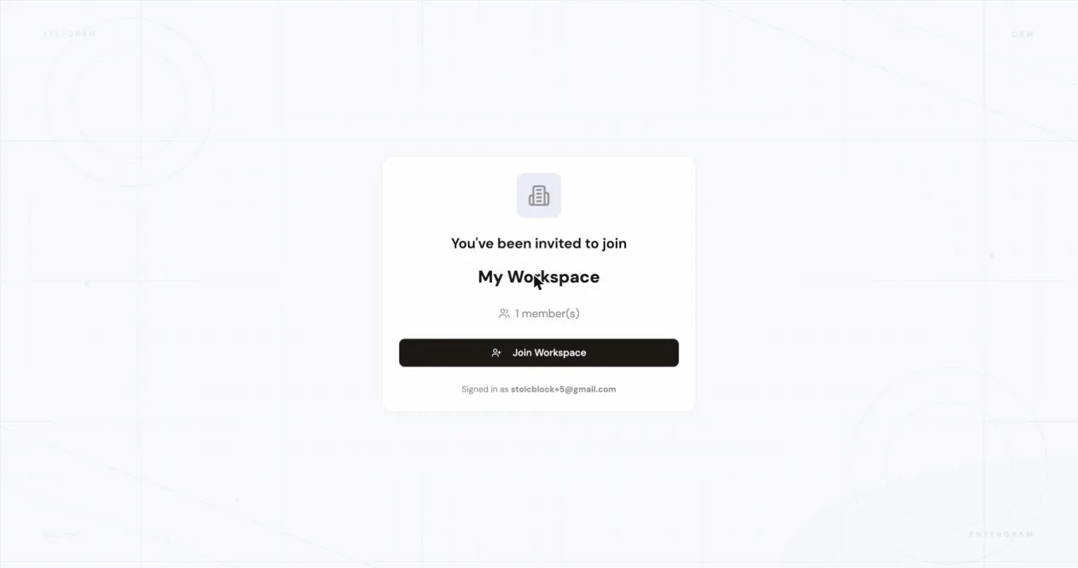 Invite landing page: You've been invited to join, with a Join Workspace button