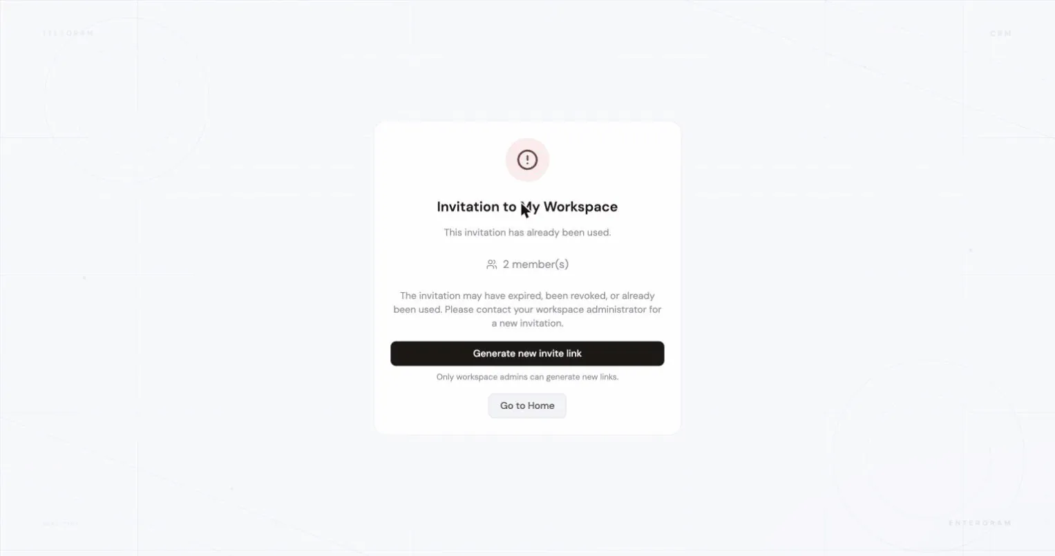 Invitation error page explaining the link was already used or expired