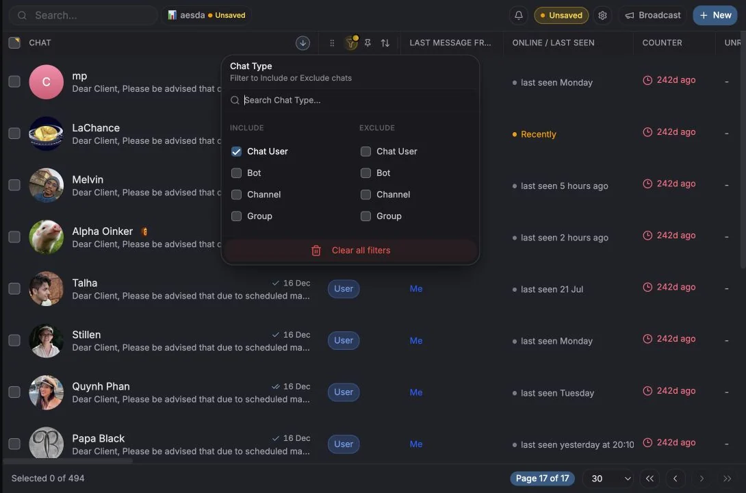 Column quick-actions menu with sort, pin, and filter controls