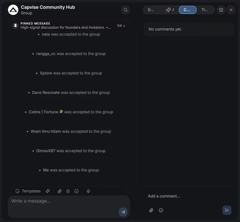 Internal Comments tab for the active conversation