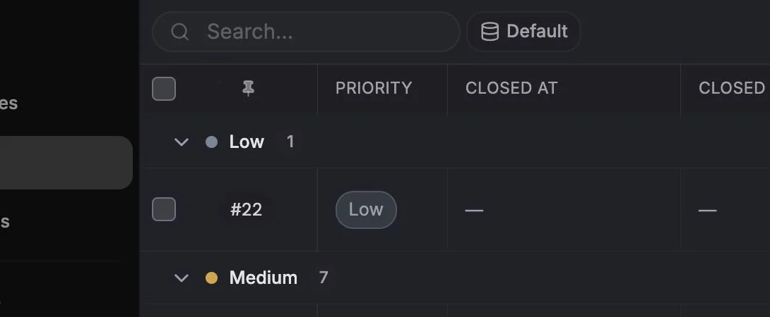 Tickets table showing status, priority, assignment, and workflow columns