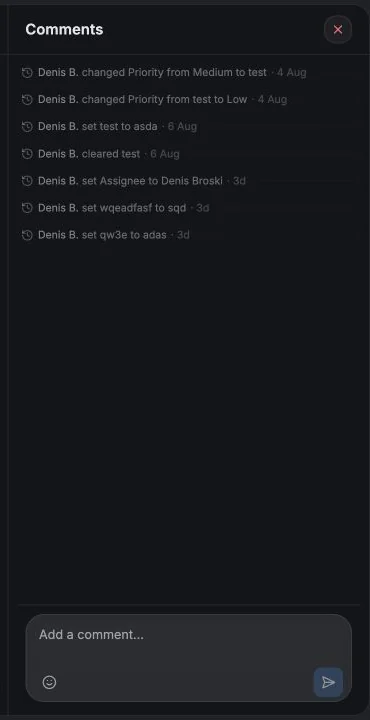 Ticket comments and activity collaboration panel