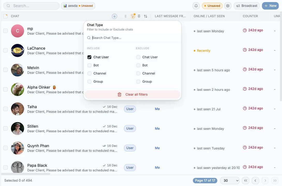 Column quick-actions menu with sort, pin, and filter controls