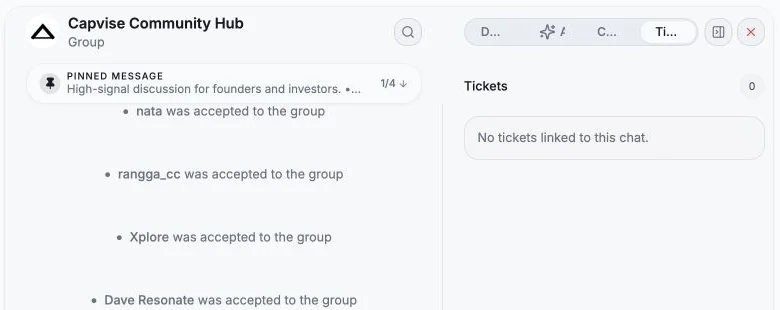 Conversation header and chat actions for Capvise Community