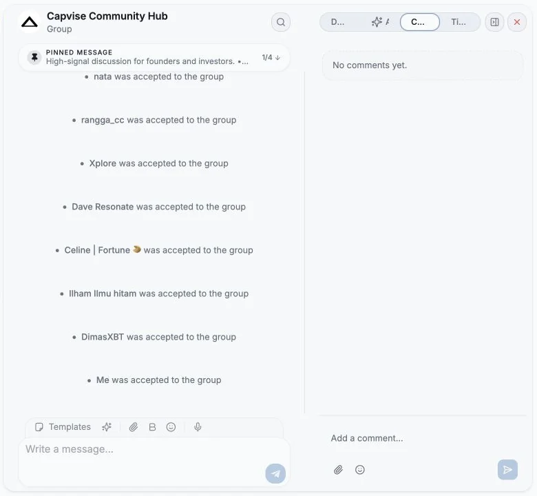 Internal Comments tab for the active conversation