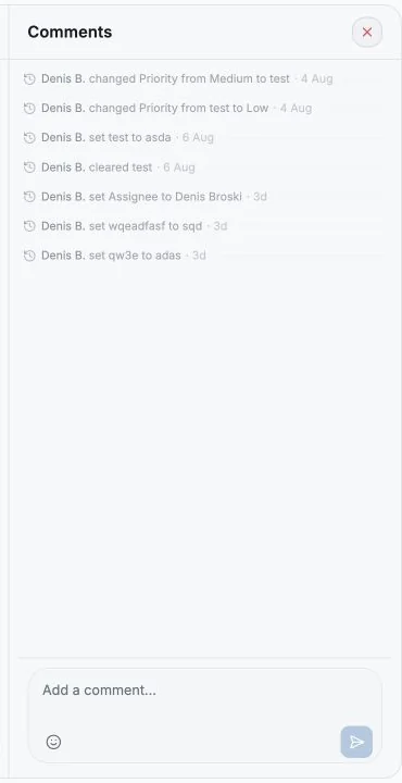Ticket comments and activity collaboration panel